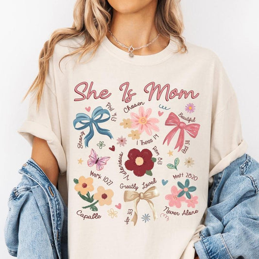 Comfort Colors Boho Floral Mama Mother's Day Shirt- Fitted Women's Basic Crew Neck Tee for Mothers Day - Soft and Breathable Style