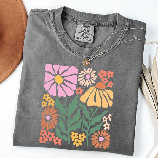 Comfort Colors Boho Floral Shirt, Abstract Wildflower Shirt, Women's Spring Shirt, Gift for Women, Nature T-Shirt, Unisex T-Shirt