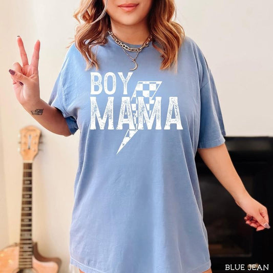Comfort Colors Boy Mama Checkered Shirt, Retro Checkered Boy Mama Tshirt, Vintage Boy Mama Tee, Lightning Bolt Mama Shirt