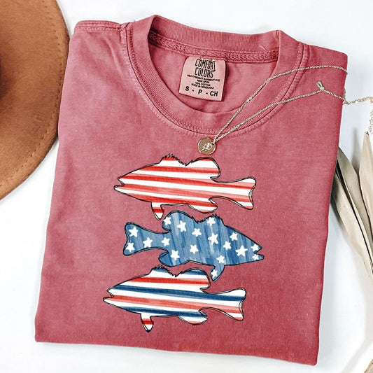 Comfort Colors Boys fishing American Flag Shirt, 4th Of July Shirt, 4th of July Bass Shirt, Usa, Patriotic, Fourth Of July Shirt, Unisex T-Shirt
