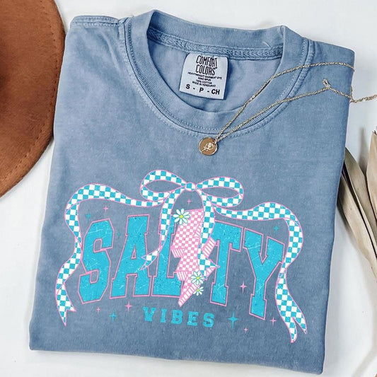 Comfort Colors Checkerboard Salty Summer Shirt, Salty Coquette Summer Bow Shirt, Summer Beach Vibes T-Shirt, Coquette Summer T-Shirt, Unisex T-Shirt
