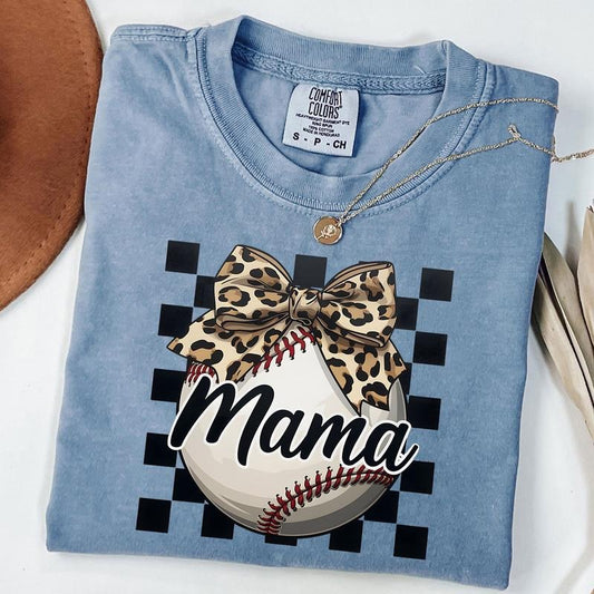 Comfort Colors Checkered Baseball Mama Shirt, Leopard Baseball Mama Tee, Coquette Leopard Baseball Shirt, Sport Mom T-shirt