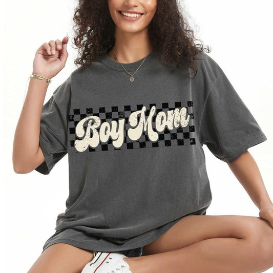 Comfort Colors Checkered Boy Mama Shirt, Mother's Day Gift, Baby Shower Gift, Retro Mom Tee, Gift for Moms