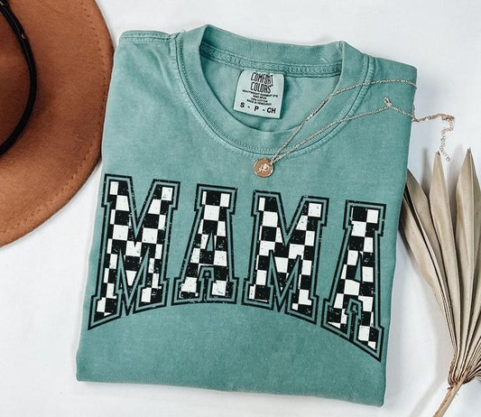 Comfort Colors Checkered Mama Shirt Gift for Mom, Retro Mom Tee, Mother's Day Gift, Vintage Checkered Mama Tshirt, Varsity Mom Streetwear Streetwear