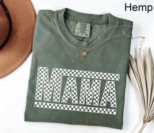 Comfort Colors Checkered Mama Shirt Gift for Mom, Retro Mom Tee, Mother's Day Gift, Vintage Checkered Mama Tshirt, Varsity Mom Sweatshirt
