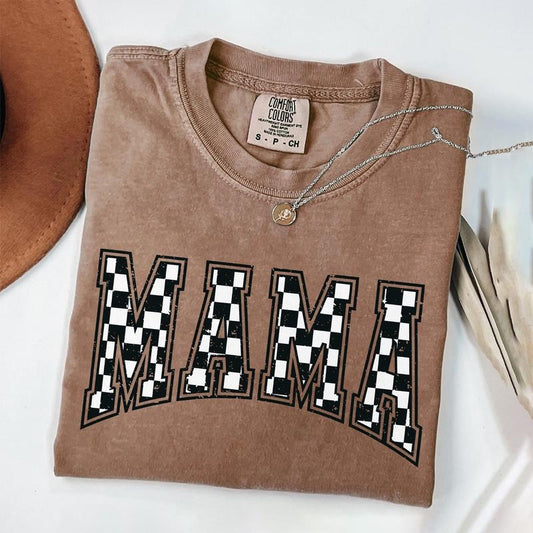 Comfort Colors Checkered Mama Shirt Gift for Mom, Retro Mom Tee, Mother's Day Gift, Vintage Checkered Mama Tshirt, Varsity Mom TShirt