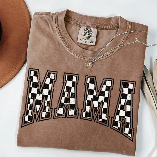 Comfort Colors Checkered Mama Shirt, Gift for Mom, Retro Mom Tee, Mother's Day Gift, Vintage Checkered Mama T-Shirt, For Woman
