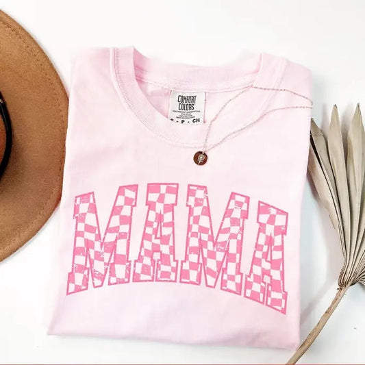 Comfort Colors Checkered Mama T-Shirt Gift for Mom, Retro Mom Tee, Mother's Day Gift, Vintage Checkered Mama Tshirt, Gender Reveal Shirt