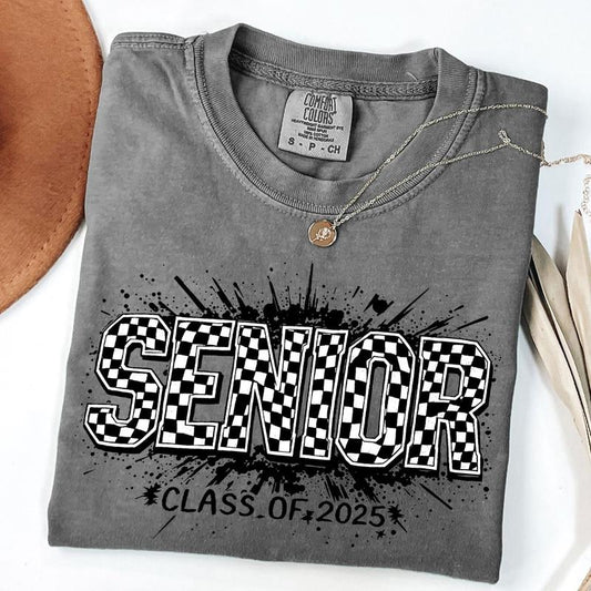 Comfort Colors Checkered Senior Class of 2025 T-shirt, Checkered Senior Graduation Shirt, Unisex T-Shirt