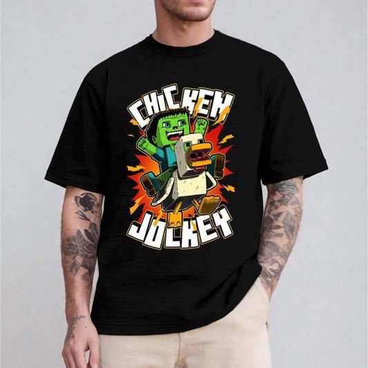 Comfort Colors Chicken Jockey T-Shirt, Funny Fire Chicken Minecraft Graphic Tee, 2025 Gift for Gamers, Trending Shirt for Minecraft Fans, Ultra Soft Cotton Tee, Everyday Casual Wear