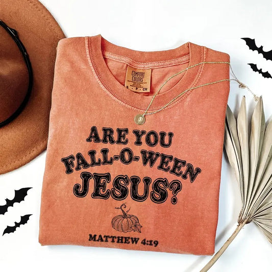 Comfort Colors Christian Halloween Shirt, Are You Fall-O-Ween Jesus Shirt, Fall Religious T-Shirt, Funny Pumpkin Christian Halloween