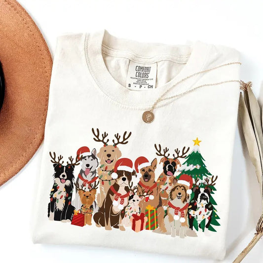 Comfort Colors Christmas Dogs Shirt, Dog Lover T-Shirt, Holiday Tee, Cute Christmas Shirt, Cute Gift for Dog Lover, Dog Mom T-Shirt