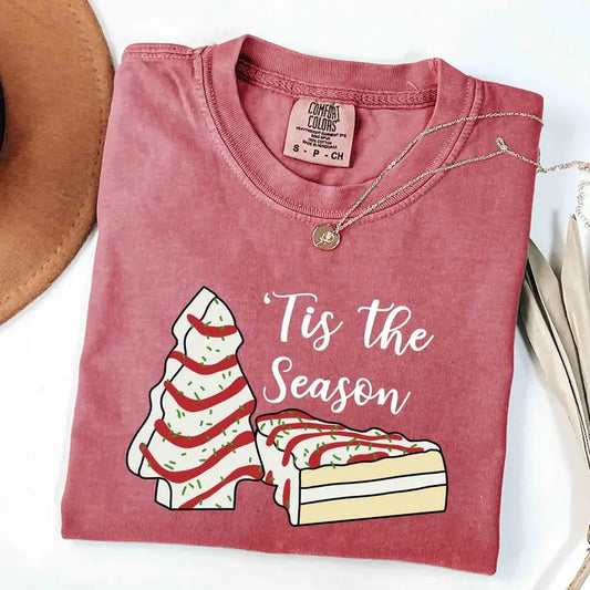 Comfort Colors Christmas Tree Cake Shirt, 'Tis the Season Shirt, Christmas Cake Shirt, Christmas Holiday Tee
