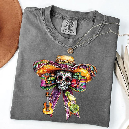 Comfort Colors Cinco De Mayo Coquette Bow Shirt, Mexico Tequila Shirt, Mexican Hat Shirt, Sugar Skull T-Shirt, Unisex T-Shirt