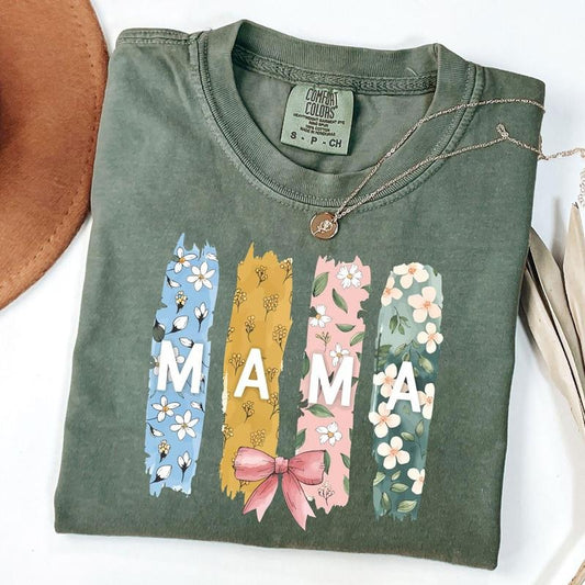 Comfort Colors Coquette Bow Mama Shirt, Floral Mama Shirt, Gift For Mothers Day, Wildflower T-Shirt, Unisex T-Shirt