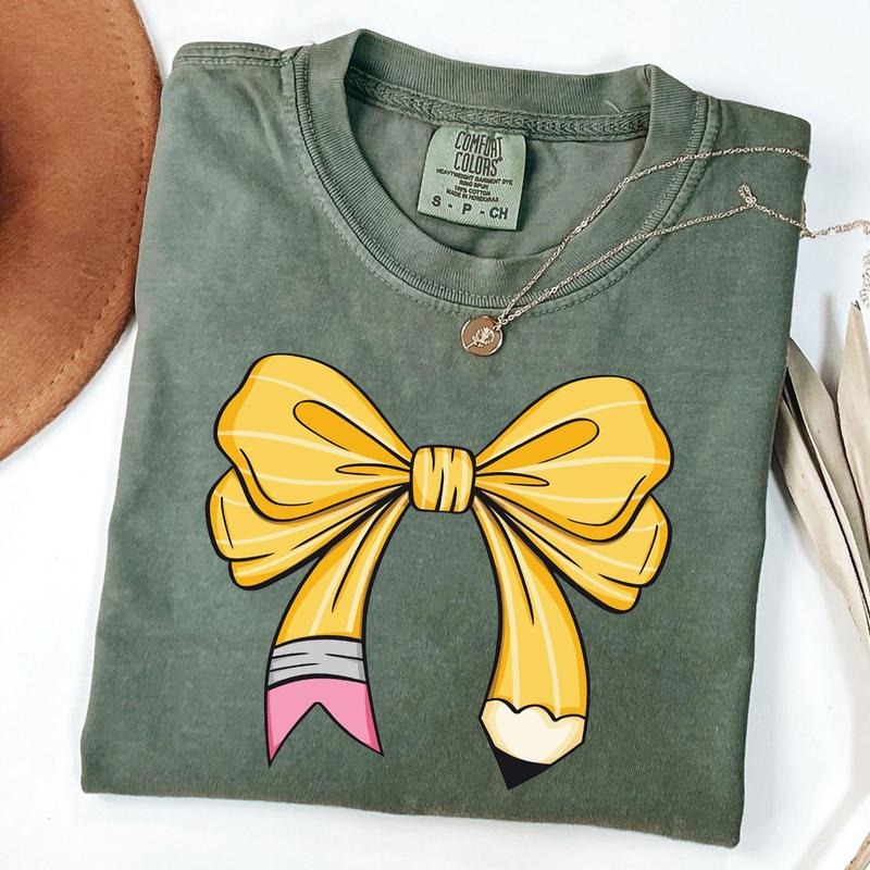 Comfort Colors Coquette Teacher Shirt, Coquette Pencil Bow T-Shirt, Back to School Tee, Appreciation Gift, Elementary Teacher Gift, Unisex T-Shirt