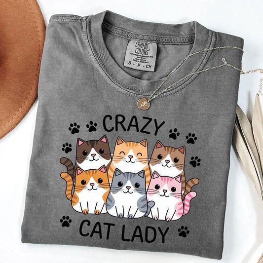 Comfort Colors Crazy Cat Lady Shirt, Funny Cats T-Shirt, Cat Lover Gift, Unisex T-Shirt