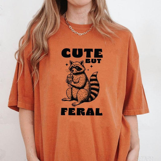 Comfort Colors Cute But Feral Shirt, Vintage Funny Raccoon Shirt, Sarcastic T-Shirt, Raccoon Gifts, Trash Panda Shirt