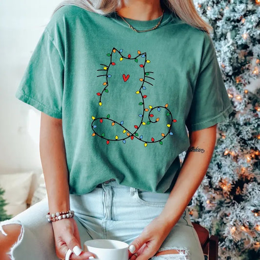 Comfort Colors Cute Cat Christmas Shirt, Christmas Cat Graphic Tee, Cat Mom Holiday Gift, Funny Christmas Shirt