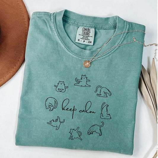 Comfort Colors Cute Cat Yoga Shirt, Retro Shirts for Women, Funny Cat Yoga T-Shirt, Meditation Shirts for Women, Yoga Gifts