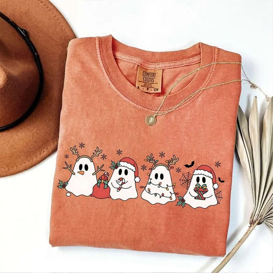 Comfort Colors Cute Christmas Ghost Shirt, Merry Christmas T-Shirt, Ghost Santa Shirt, Christmas Holiday Gift