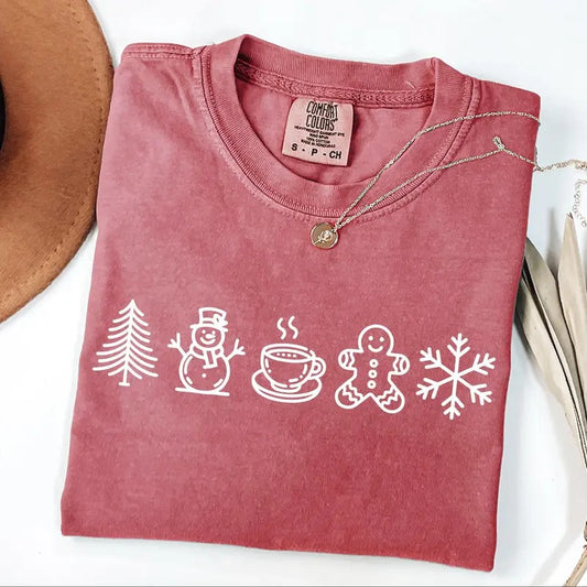 Comfort Colors Cute Christmas Shirt, Holiday Shirt, Merry & Bright Christmas T-Shirt, Womens Holiday Coffee T-Shirt, Gingerbread Shirt