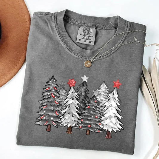Comfort Colors Cute Christmas Tree Shirt, Xmas Tree T-Shirt, Popular Women Christmas Gift, Girly Xmas Gift