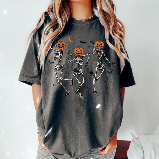 Comfort Colors Dancing Skeleton Pumpkin Shirt, Retro Halloween Shirt, Womens Halloween Shirt, Cute Fall Shirt, Spooky Season, Pumpkin Face