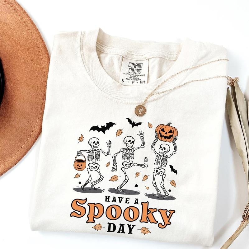 Comfort Colors Dancing Skeleton Shirt, Halloween Costume, Pumpkin Shirt, Retro Halloween Shirt