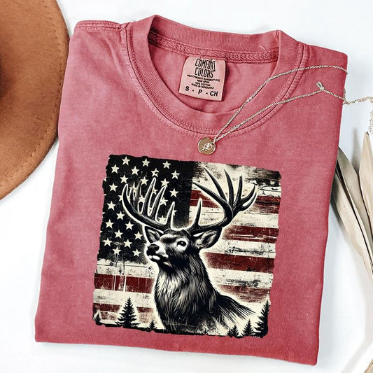 Comfort Colors Deer Hunting Shirt, American Flag Deer Shirt, Country Boy T-Shirt, Gift for Hunters