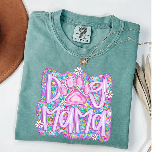 Comfort Colors Dog Mama Shirt for Women, Dog Mama Daisy T-Shirt, Floral Dog Mom Shirt, Paw Print Mom Shirt, Unisex T-Shirt