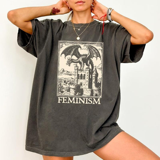 Comfort Colors Dragon Shirt for Women, Vintage Aesthetic Dragon Graphic Tee, Women's Rights Tops, Girl's Power T-shirt
