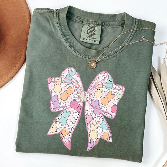 Comfort Colors Easter Coquette Bow T-Shirt, Cute Coquette Peeps Shirt, Happy Easter Shirt