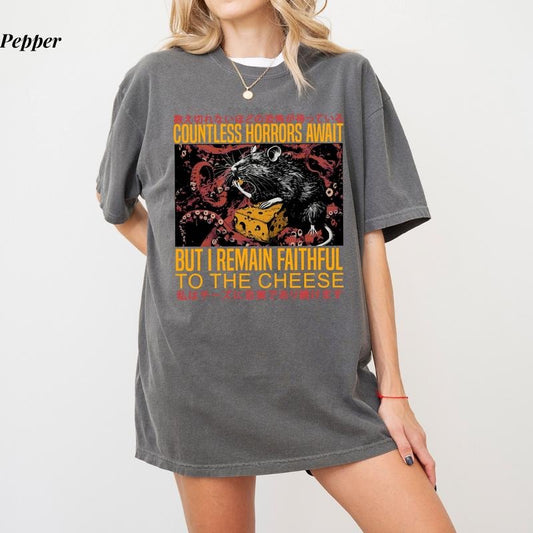 Comfort Colors Faithful to the Cheese T-Shirt, Vintage Japanese Graphic Tee, Funny Cheese Lover Shirt, Streetwear Aesthetic, Unique Foodie Gift, Ultra Soft Cotton Tee, Everyday Casual Wear top