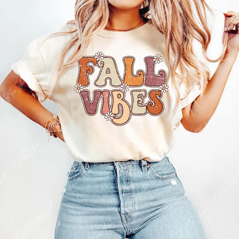Comfort Colors Fall Vibes Shirt, Retro Fall Shirt, Autumn Shirt, Fall Gifts, Womens Fall Tshirts, Fall Graphic Tee, Trendy Fall Shirt