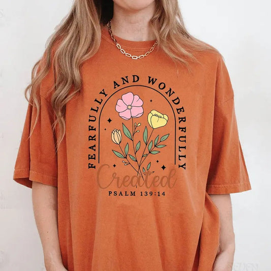 Comfort Colors Fearfully and Wonderfully Shirt, Christian Floral Shirt, Retro Christian Shirt, Bible Verse Shirt, Wildflower Jesus Shirt