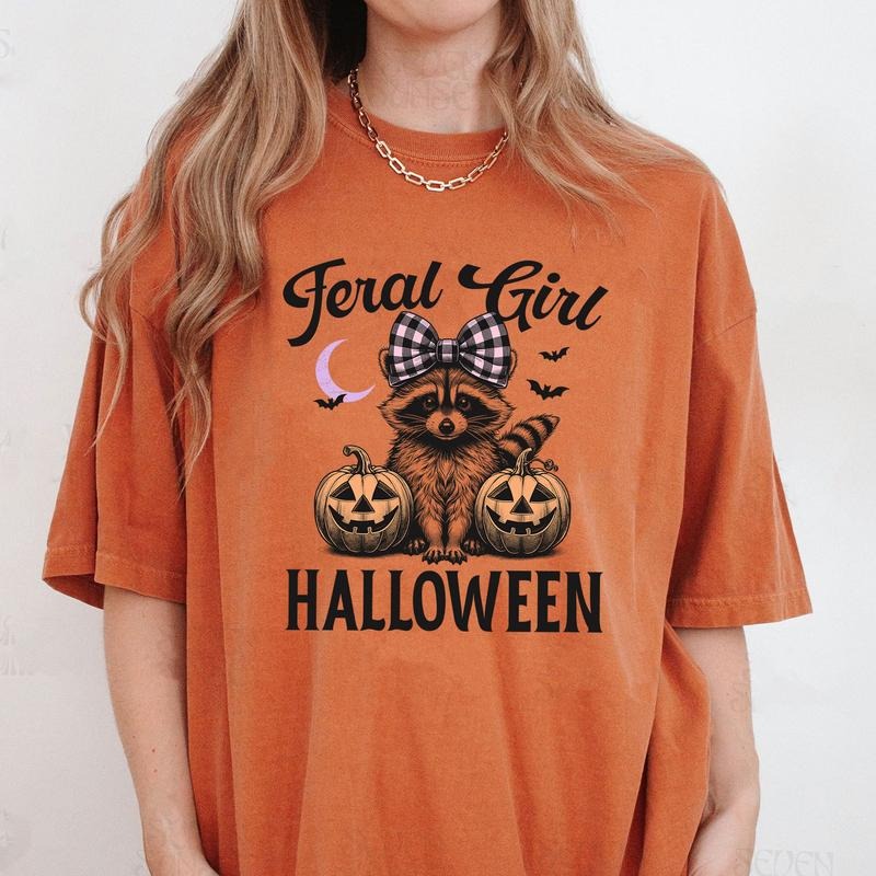 Comfort Colors Feral Girl Halloween Shirt, Halloween Raccoon T-Shirt, Raccoon Pumpkin T-Shirt, Funny Raccoon Shirt