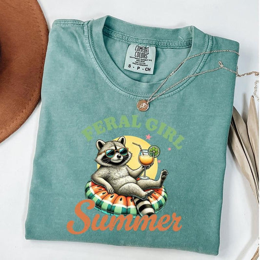Comfort Colors Feral Girl Summer Shirt, Funny Raccoon Shirt, Summer T-Shirt, Unisex T-Shirt