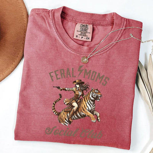 Comfort Colors Feral Moms Social Club Shirt, Vintage Graphic Tee, Feral Mom Shirt, Somebody's Feral Wife T-shirt, Trendy Mother Day Gift