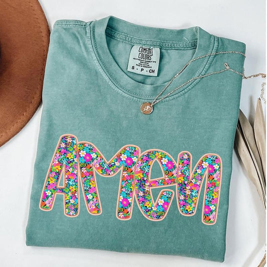 Comfort Colors Floral Amen Shirt, Retro Amen T-Shirt, Christian Shirt, Bible Verse