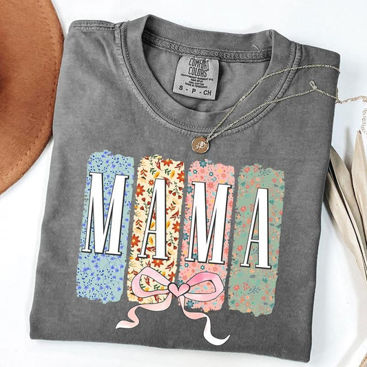 Comfort Colors Floral Mama Coquette Bow Shirt, Floral Mom Tshirt, Spring Mama Shirt, Springtime Mom Tee, Mothers Day Gift, New Mom
