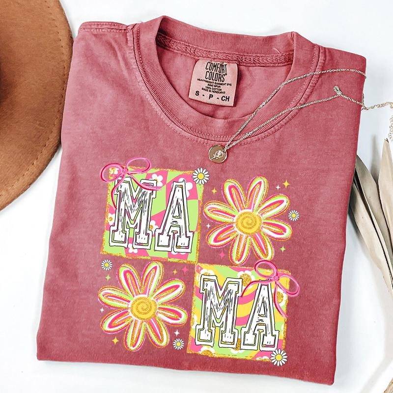 Comfort Colors Floral Mama Coquette Bow Shirt, Mama Groovy Shirt, Preppy Mama T-shirt, Springtime Mom Tee, New Mom Giftstyle{n002}2