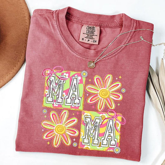 Comfort Colors Floral Mama Coquette Bow Shirt, Mama Groovy Shirt, Preppy Mama T-shirt, Springtime Mom Tee, New Mom Giftstyle{n002}2