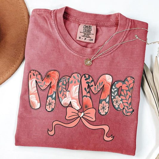 Comfort Colors Floral Mama Coquette Shirt, Mama Groovy Shirt, Retro Mama Flower Shirt, Mother's Day Gift, Unisex T-Shirt