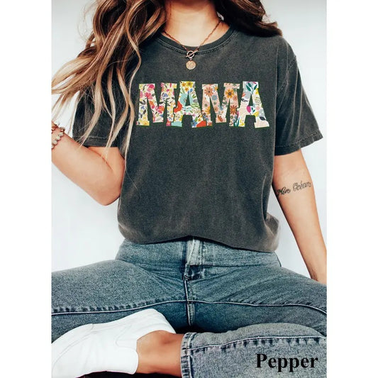 Comfort Colors Floral Mama Shirt Mom Shirt Mama Tshirt Mother's Day Shirt Fall Shirt Women Mama Tee Mom Gift Retro Mama Floral Shirt TK43GN