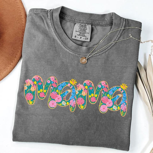 Comfort Colors Floral Mama Shirt, Preppy Mama Shirt, Mama Flower T-shirt, Gift For Mom, Mother's Day Gift, Unisex T-Shirt
