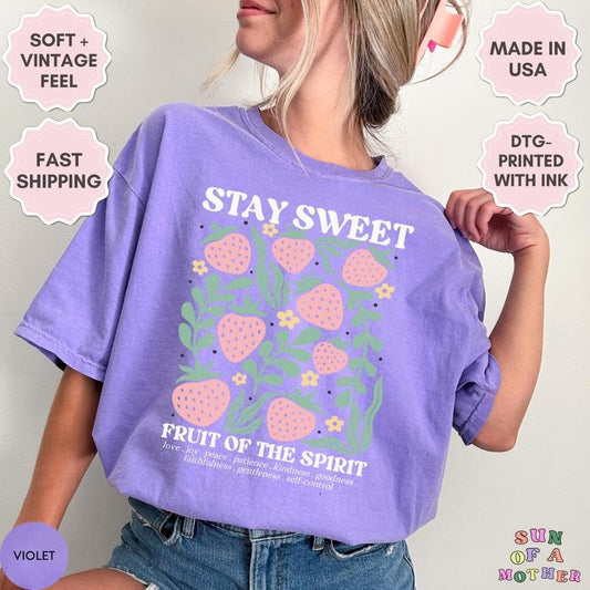 Comfort Colors Fruits of the Spirit T-Shirt, Boho Christian Strawberry Tee, Retro Faith Shirt for Women, Ultra Soft Cotton Tee, Everyday Casual Wear