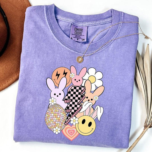Comfort Colors Funny Easter Bunny Shirt, Easter Bunny Graphic Tee, Easter Smiley Bunny T-Shirt