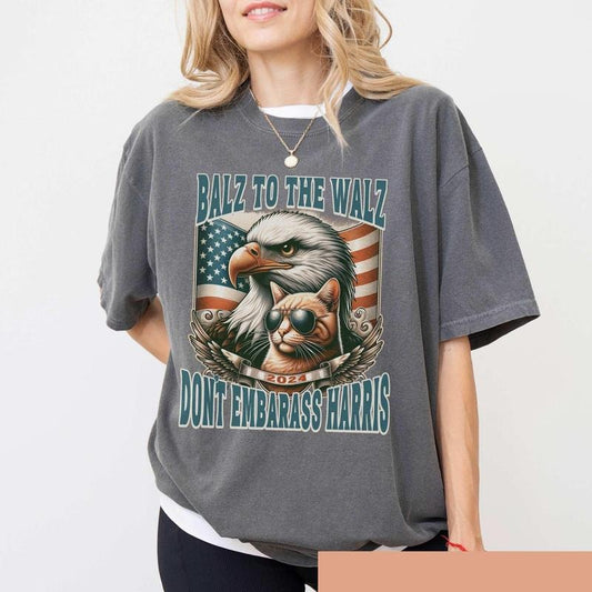 Comfort Colors Funny Harris Walz Shirt, Pun Balz T-shirt 2024 Presidential Election Tshirt Eagle Cat Graphic Patriotic Tee Political Rally