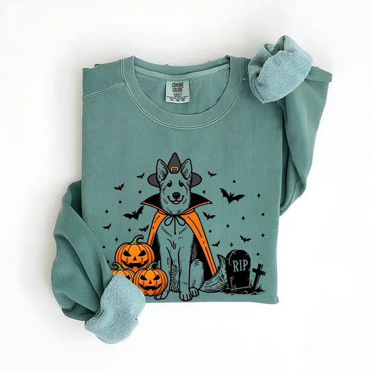 Comfort Colors German Shepherd Halloween Sweatshirt | Spooky GSD Witch Sweater | Shepherd Dog Sweater | Funny Halloween Dog Lover Gift | Shepherd Sweater
